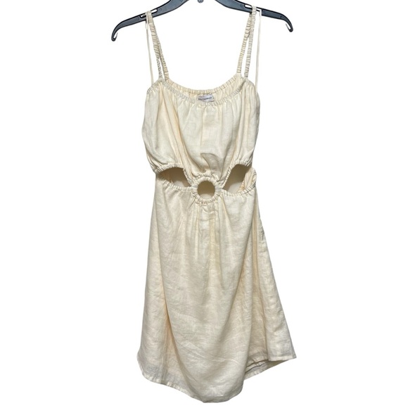 Anthropologie Faithful The Brand Zuma Linen Cut-Out Mini Dress in Shell Size 10 - Picture 7 of 16
